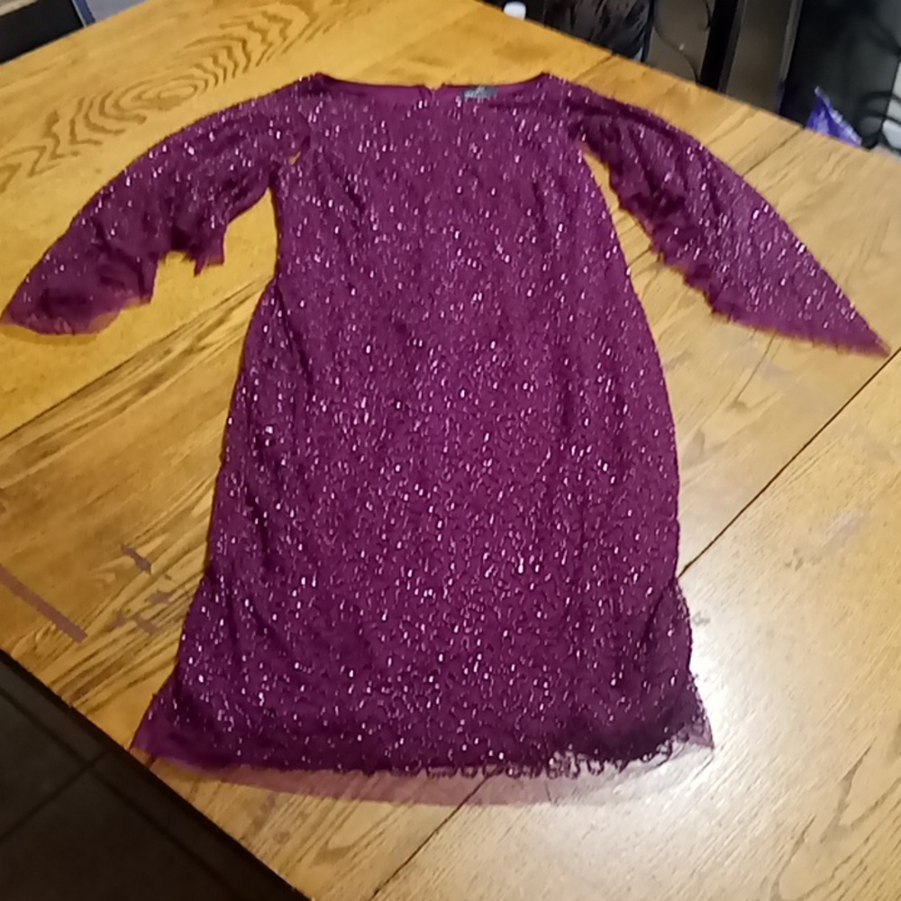 ADRIANNA PAPELL Womens 8 Dress Purple Used Preowned Party Cocktail BEADED BEADS